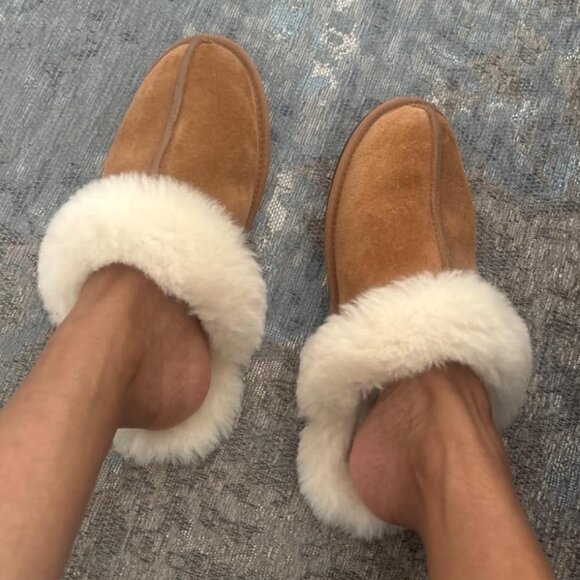 🆕Women's Chestnut Imported Sheepskin Dyed Sheep Fur Suede upper Slipper - Picture 4 of 12